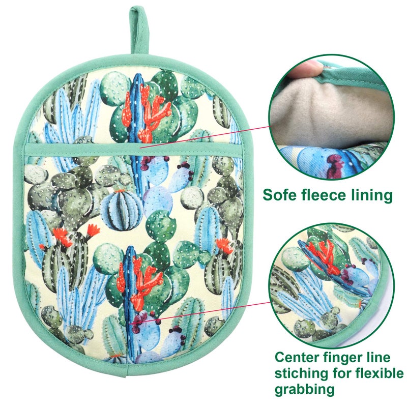 RED LMLDETA Pot Holders Set of 2 with Transparent Clear Silicone Shell and Nice Cactus Flower Cotton Lining, Heat Resistant to 500 F Kitchen Oven Gloves Pot Holder for Cooking (Cactus Flower, Potholders) - Image 4